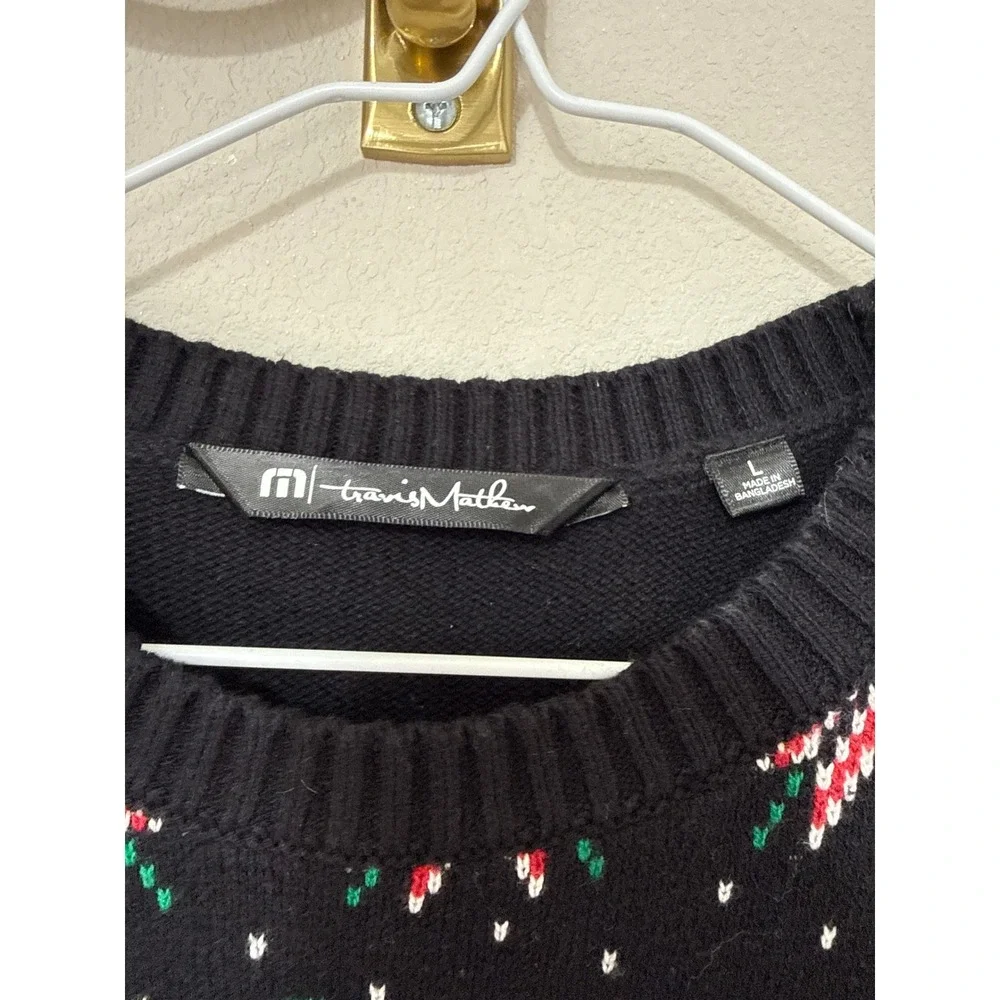 Travis Mathew Holiday Golf Sweater Mens L Black Santa Golf Cart Fair Isle